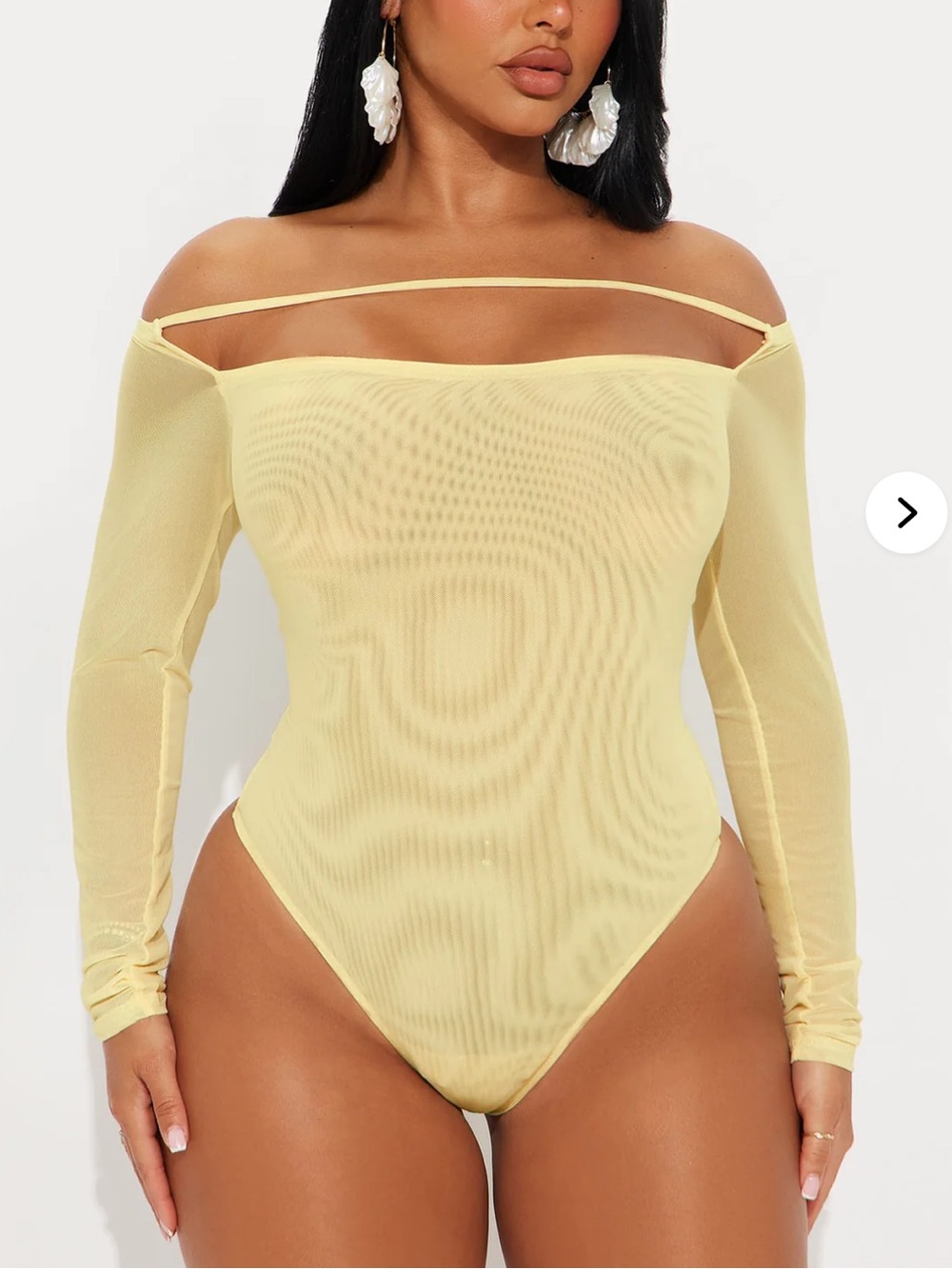 Off-Shoulder Long Sleeve Yellow Women's Mesh Bodysuit